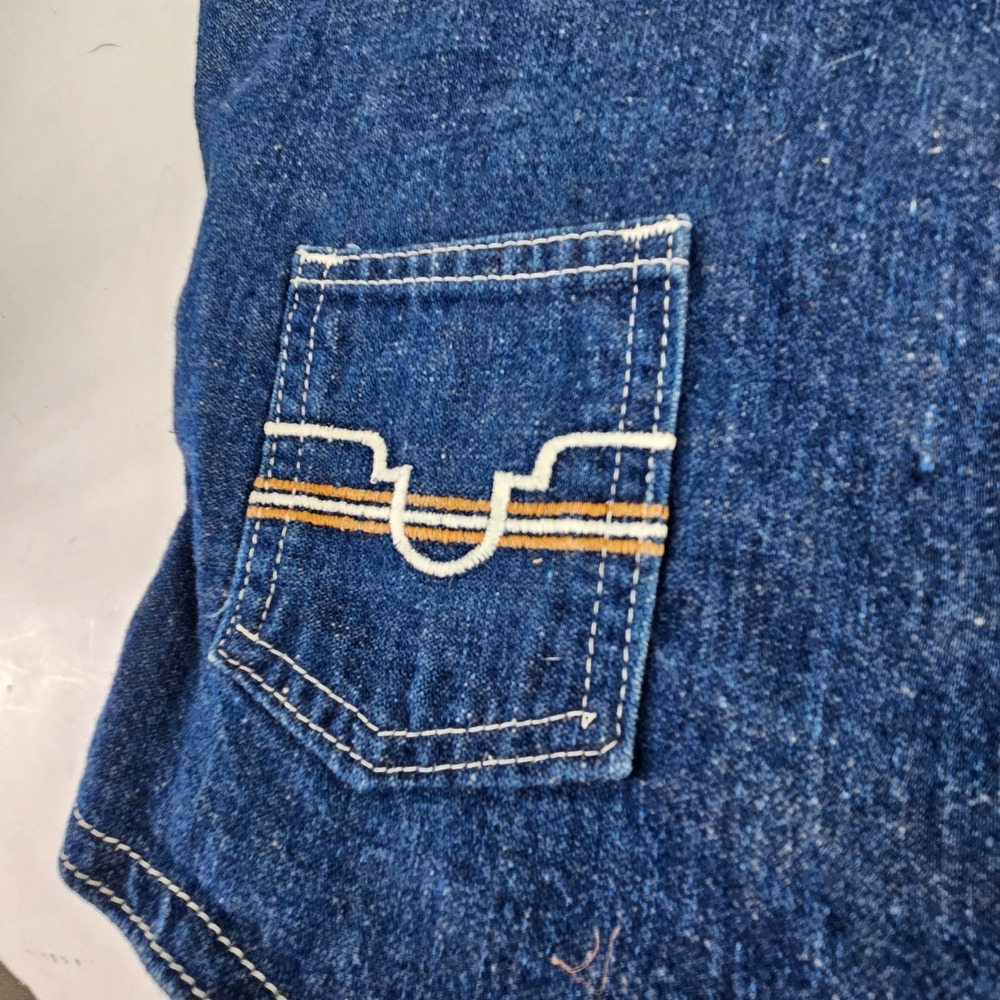 Vintage 70s Western Denim Vest Blue Snap Front Embroidered Pockets Mens Med Jean - Picture 3 of 9